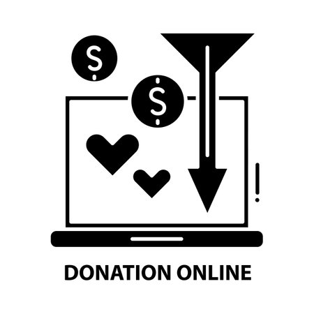donation online icon, black vector sign with editable strokes, concept illustrationのイラスト素材