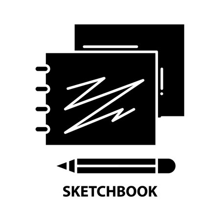 sketchbook icon, black vector sign with editable strokes, concept illustrationのイラスト素材