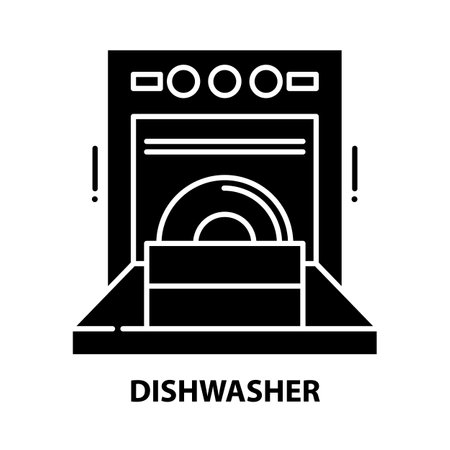 dishwasher icon, black vector sign with editable strokes, concept illustrationのイラスト素材