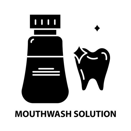 mouthwash solution icon, black vector sign with editable strokes, concept illustrationのイラスト素材
