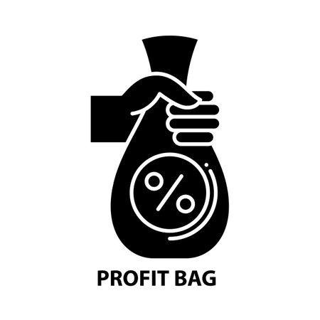 profit bag icon, black vector sign with editable strokes, concept illustrationのイラスト素材