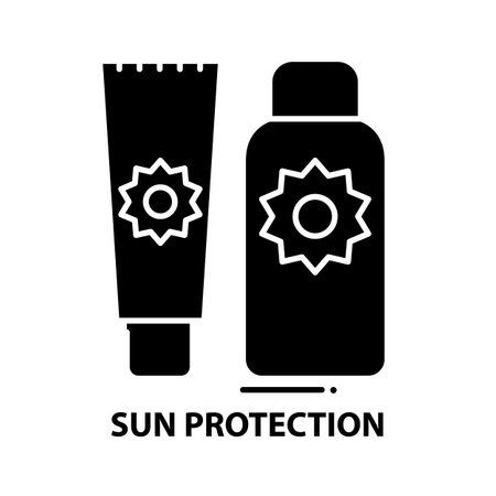 sun protection icon, black vector sign with editable strokes, concept illustrationのイラスト素材