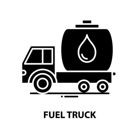 fuel truck icon, black vector sign with editable strokes, concept illustrationのイラスト素材