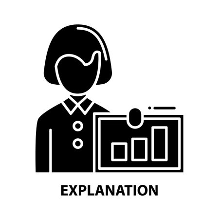 explanation icon, black vector sign with editable strokes, concept illustrationのイラスト素材