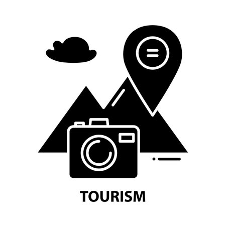 tourism icon, black vector sign with editable strokes, concept illustrationのイラスト素材