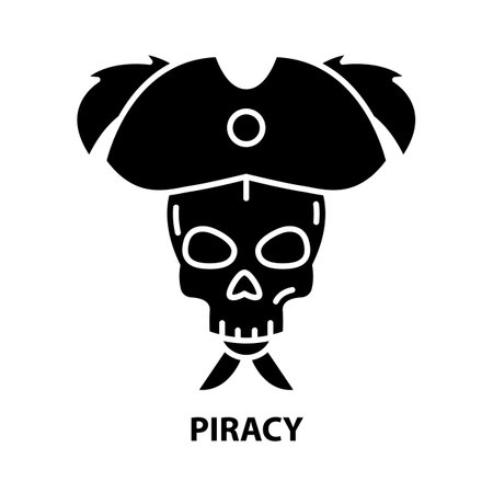piracy icon, black vector sign with editable strokes, concept illustrationのイラスト素材