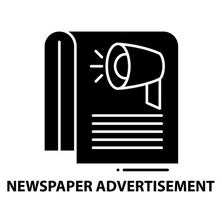 newspaper advertisement icon, black vector sign with editable strokes, concept illustrationのイラスト素材
