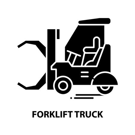 forklift truck icon, black vector sign with editable strokes, concept illustrationのイラスト素材