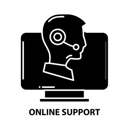 online support symbol icon, black vector sign with editable strokes, concept illustrationのイラスト素材