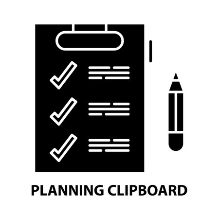 planning clipboard icon, black vector sign with editable strokes, concept illustrationのイラスト素材