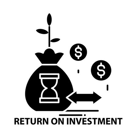 return on investment concept icon, black vector sign with editable strokes, concept illustrationのイラスト素材