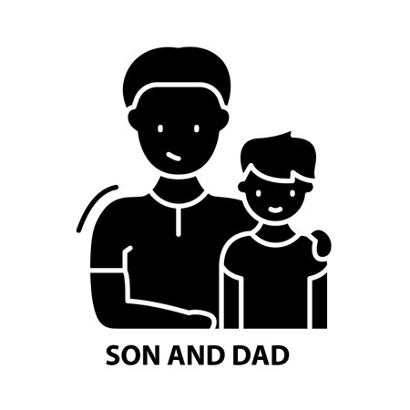 son and dad icon, black vector sign with editable strokes, concept illustrationのイラスト素材