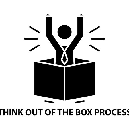 think out of the box process icon, black vector sign with editable strokes, concept illustrationのイラスト素材