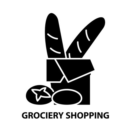 grociery shopping icon, black vector sign with editable strokes, concept illustrationのイラスト素材