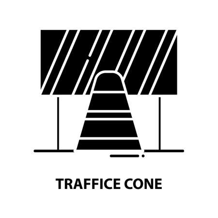traffice cone icon, black vector sign with editable strokes, concept illustrationのイラスト素材
