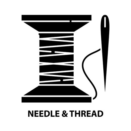 needle & thread icon, black vector sign with editable strokes, concept illustration