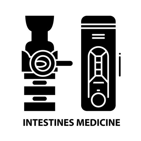 intestines medicine icon, black vector sign with editable strokes, concept illustrationのイラスト素材