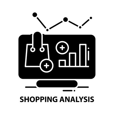 shopping analysis icon, black vector sign with editable strokes, concept illustrationのイラスト素材