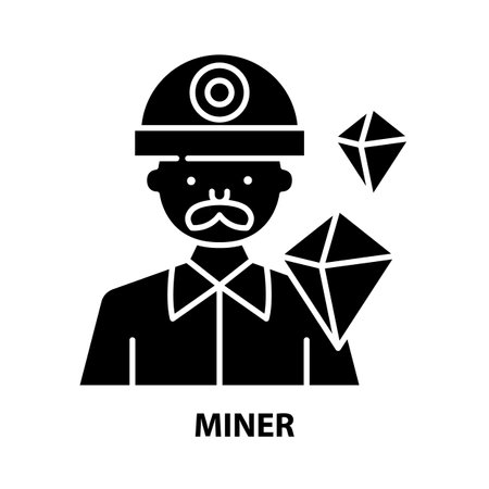 miner icon, black vector sign with editable strokes, concept illustrationのイラスト素材