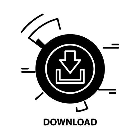download icon, black vector sign with editable strokes, concept illustrationのイラスト素材