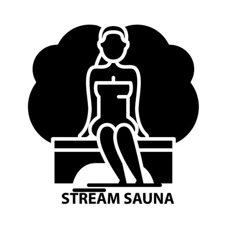 stream sauna icon, black vector sign with editable strokes, concept illustrationのイラスト素材