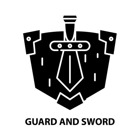 guard and sword icon, black vector sign with editable strokes, concept illustrationのイラスト素材