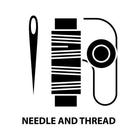 needle and thread symbol icon, black vector sign with editable strokes, concept illustrationのイラスト素材