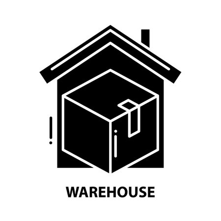 warehouse icon, black vector sign with editable strokes, concept illustrationのイラスト素材