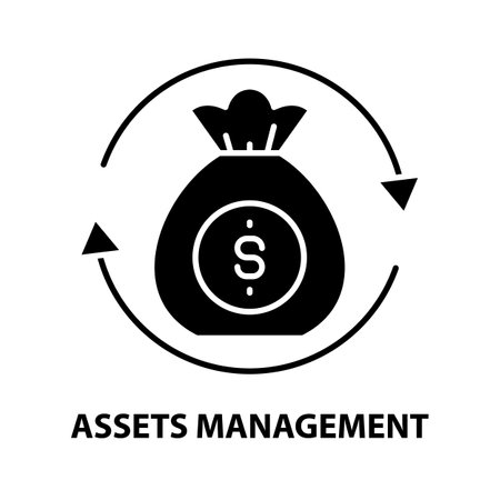 assets management icon, black vector sign with editable strokes, concept illustrationのイラスト素材
