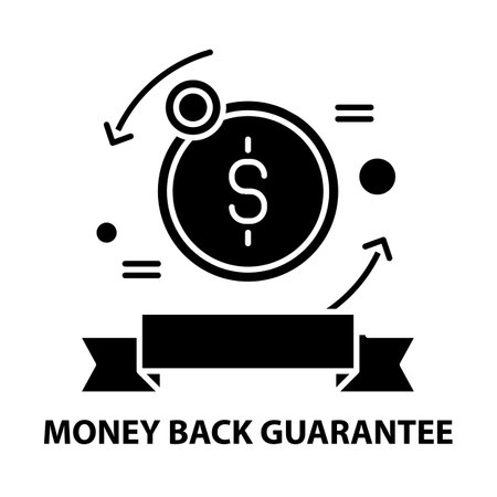 money back guarantee icon, black vector sign with editable strokes, concept illustrationのイラスト素材