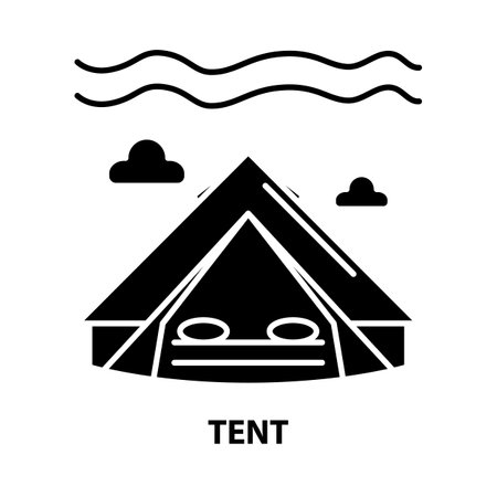 tent icon, black vector sign with editable strokes, concept illustrationのイラスト素材