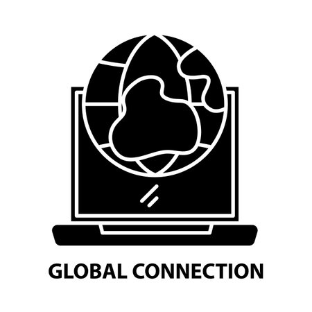 global connection icon, black vector sign with editable strokes, concept illustrationのイラスト素材