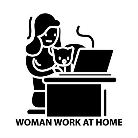 woman work at home icon, black vector sign with editable strokes, concept illustrationのイラスト素材