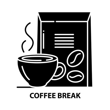coffee break icon, black vector sign with editable strokes, concept illustrationのイラスト素材