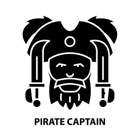 pirate captain icon, black vector sign with editable strokes, concept illustrationのイラスト素材