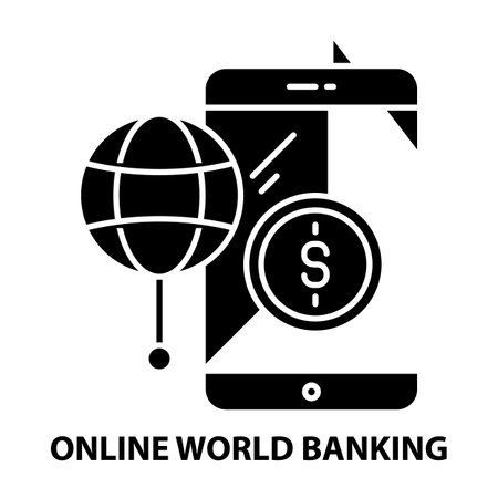 online world banking icon, black vector sign with editable strokes, concept illustrationのイラスト素材
