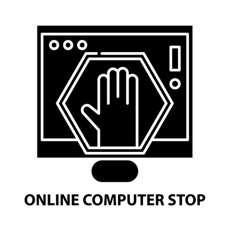 online computer stop icon, black vector sign with editable strokes, concept illustrationのイラスト素材