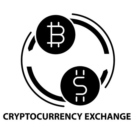 cryptocurrency exchange icon, black vector sign with editable strokes, concept illustrationのイラスト素材