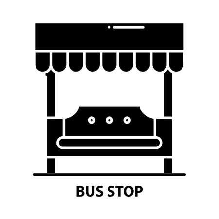 bus stop symbol icon, black vector sign with editable strokes, concept illustrationのイラスト素材
