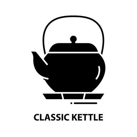 classic kettle icon, black vector sign with editable strokes, concept illustrationのイラスト素材