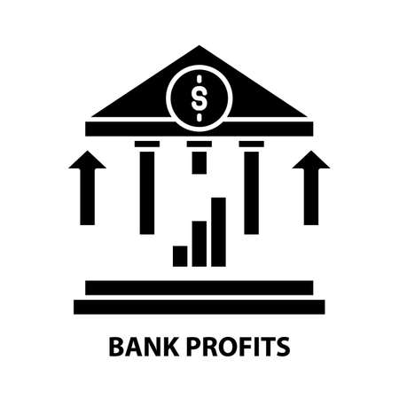 bank profits icon, black vector sign with editable strokes, concept illustrationのイラスト素材
