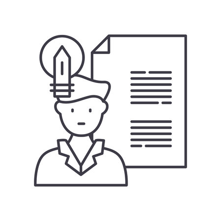 Intellectual property icon, linear isolated illustration, thin line vector, web design sign, outline concept symbol with editable stroke on white background.のイラスト素材