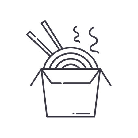 Instant noodles icon, linear isolated illustration, thin line vector, web design sign, outline concept symbol with editable stroke on white background.のイラスト素材