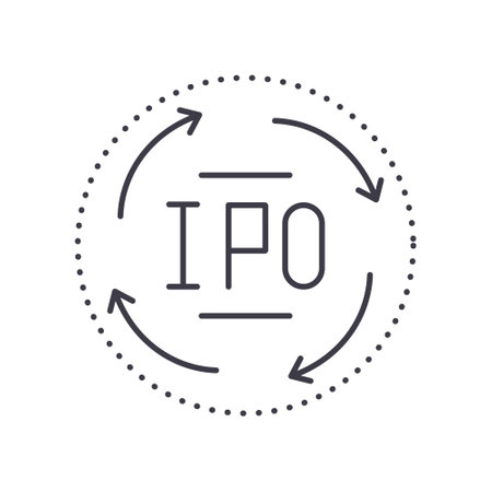 Initial public offer icon, linear isolated illustration, thin line vector, web design sign, outline concept symbol with editable stroke on white background.のイラスト素材
