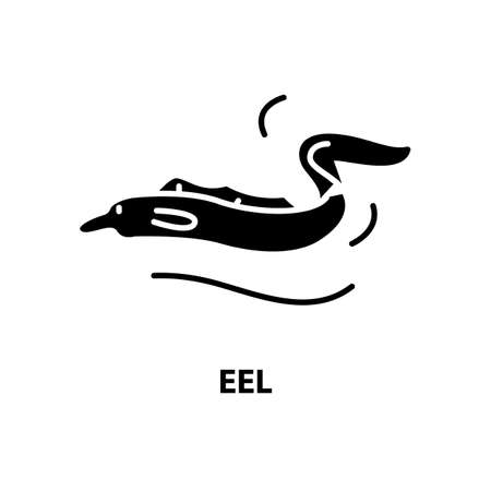 eel icon, black vector sign with editable strokes, concept illustrationのイラスト素材