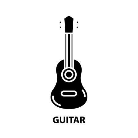 guitar icon, black vector sign with editable strokes, concept illustrationのイラスト素材