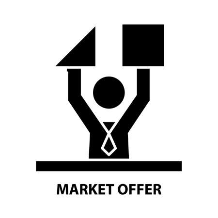 market offer icon, black vector sign with editable strokes, concept illustrationのイラスト素材