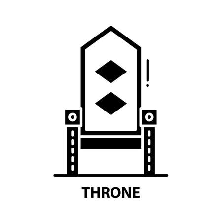 throne icon, black vector sign with editable strokes, concept illustrationのイラスト素材