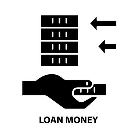 loan money symbol icon, black vector sign with editable strokes, concept illustrationのイラスト素材