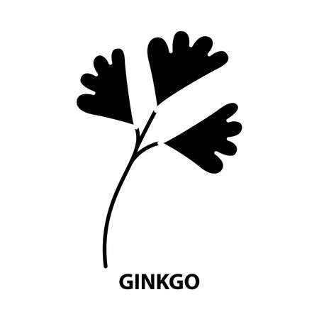 ginkgo icon, black vector sign with editable strokes, concept illustrationのイラスト素材